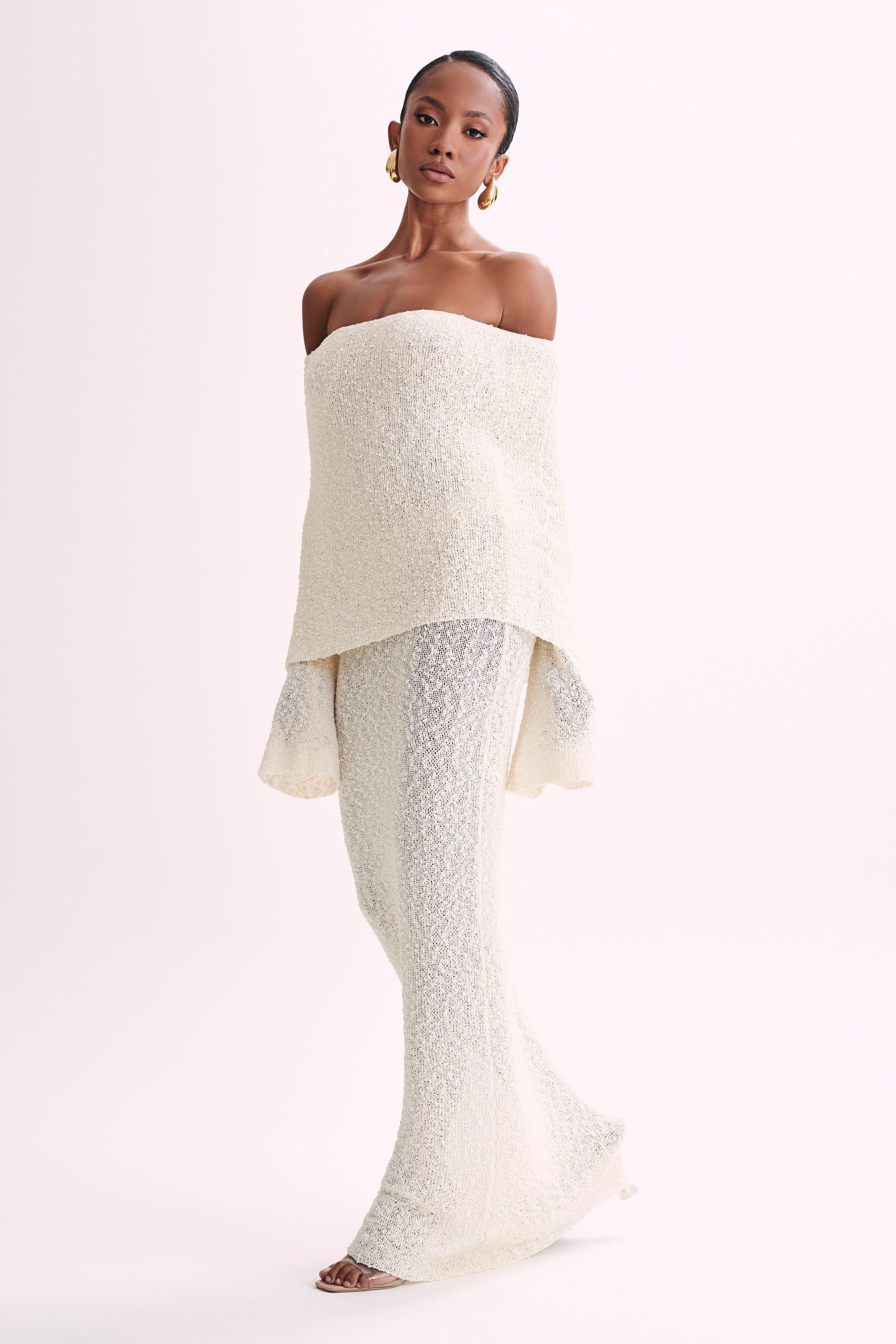 Marissa Off Shoulder Boucle Maxi Dress - Ivory