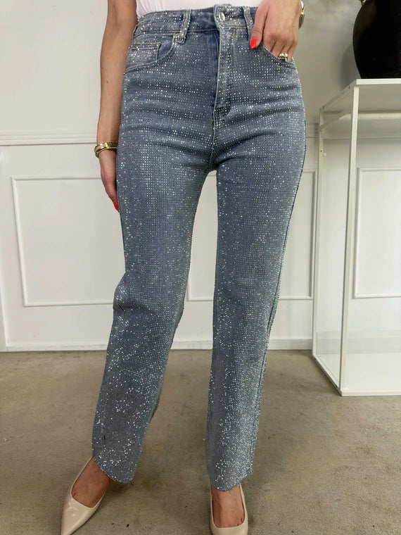 BROOKLYN rekbare jeans met glans