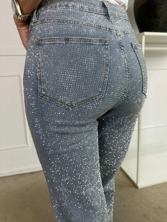 BROOKLYN rekbare jeans met glans
