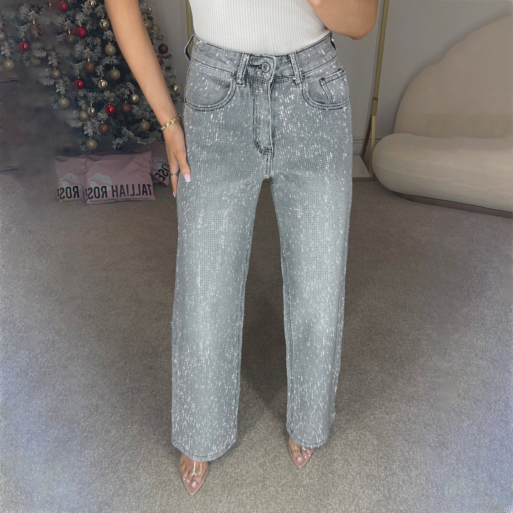 BROOKLYN rekbare jeans met glans